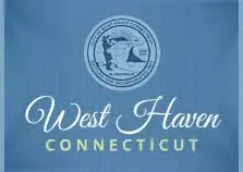 The city flag of West Haven, Connecticut, featuring the city seal above the text West Haven CONNECTICUT on a light blue background.