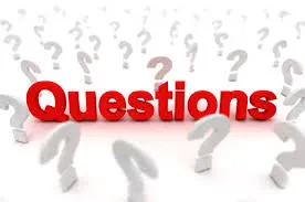 An image featuring the word 'Questions' in large, bold, red 3D lettering at the center, surrounded by numerous white 3D question marks scattered across a clean white surface and background.