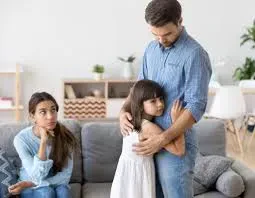 A family of three (a man, a woman and a girl) going through a difficult time.