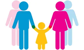 Clipart depicting a diverse family, including parents and children, standing together in a joyful pose.