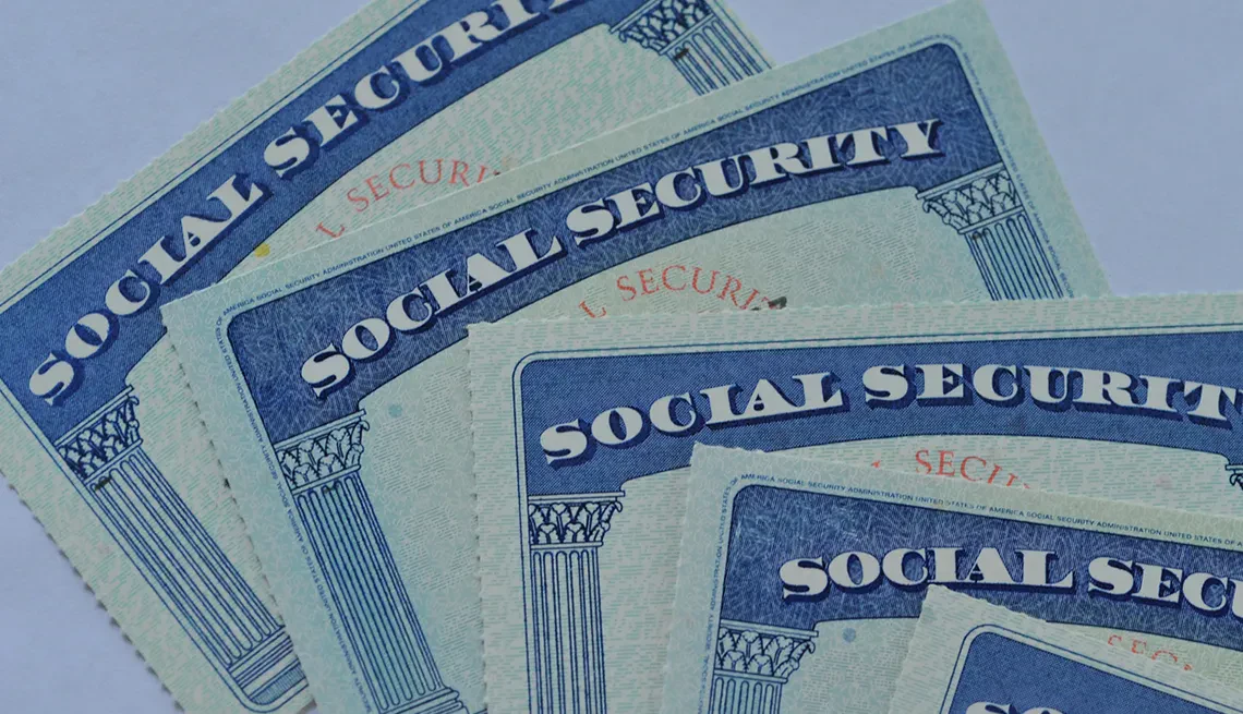 Stacked Social Security cards used for U.S. Social Security identification.