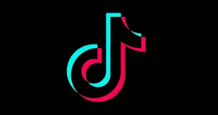 The TikTok logo features a stylized musical note with blue and pink neon outlines on a black background.