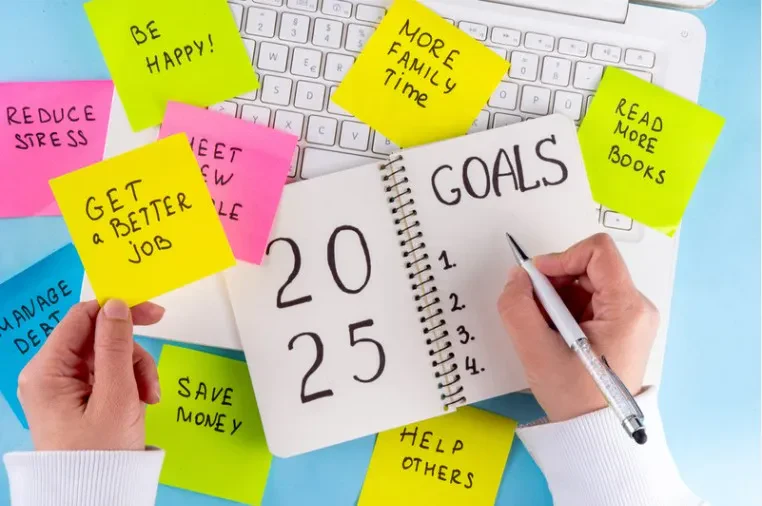 A visual guide illustrating steps to set effective business goals, featuring charts and bullet points for clarity.