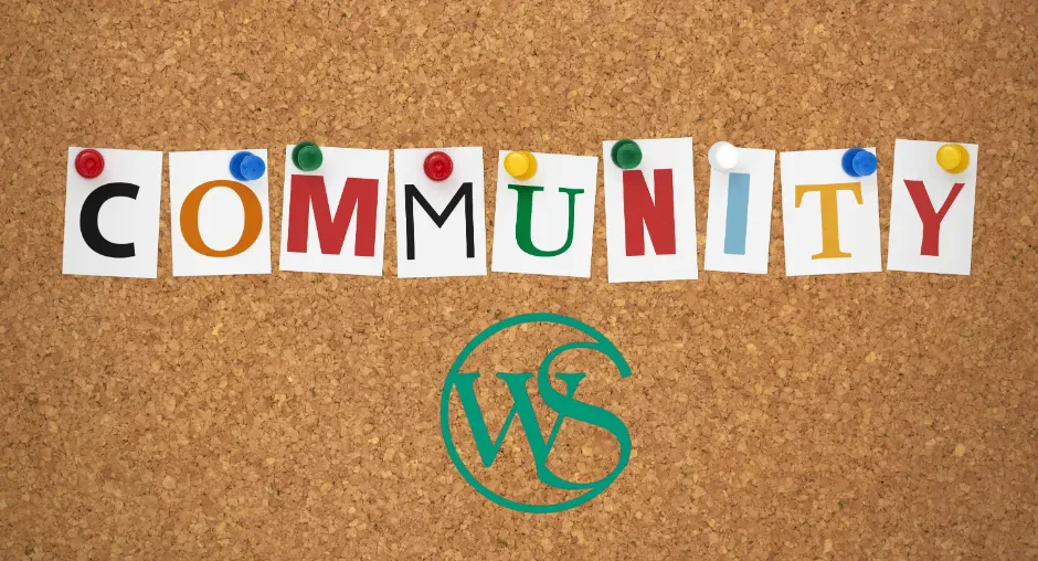 An image of individual paper scraps pinned to a corkboard spelling out the word "COMMUNITY" in colorful, ransom-note style lettering.
