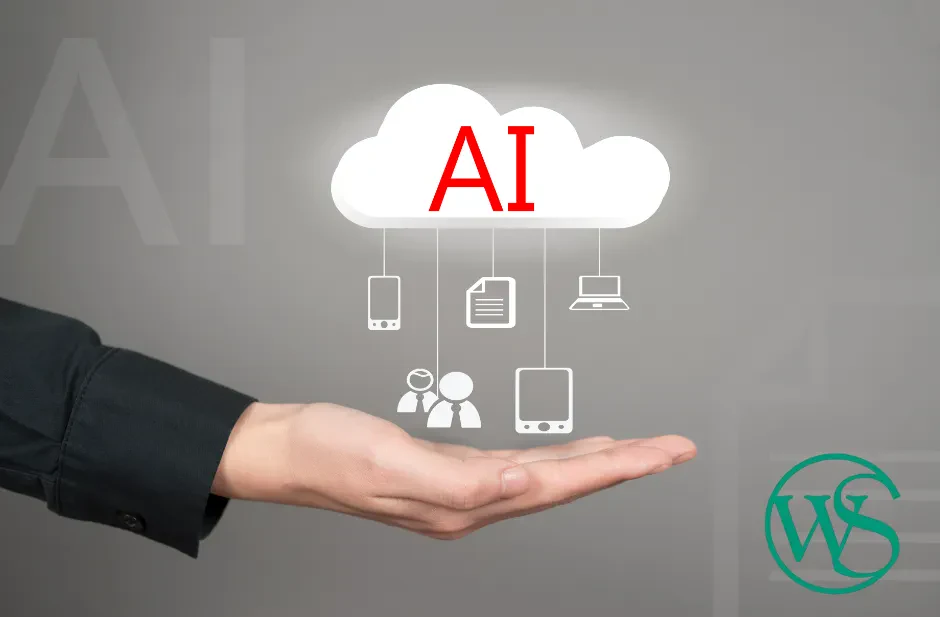 A digital illustration of artificial intelligence represented as a cloud, symbolizing data processing and storage in the cloud.