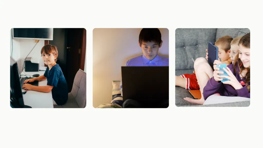 A collage of children using devices